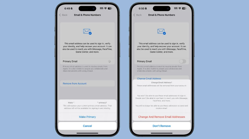 浑江苹果手机维修分享苹果 iOS 18.1 支持设置“主要”邮箱地址并更改 iCloud 邮箱 